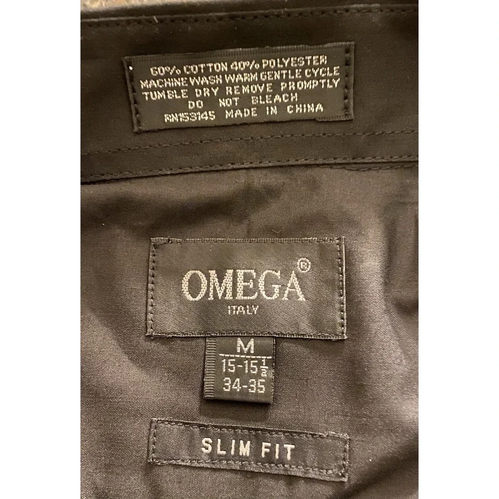 Omega Italy Shirt‎ Mens Black Long Sleeve Collared Cotton Blend Button Up Medium - Picture 3 of 5